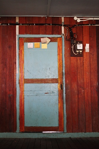 A door to one of the living quarters of a Bidayuh Salako Longhouse in Kampung Pueh, Sematan, Sarawak
