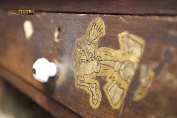 Old furniture with Fido Dido sticker at Kok Ann medical store, a traditional chinese medicine outlet at Kuching, Malaysia