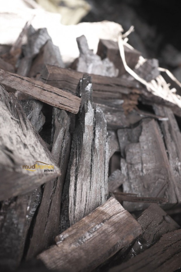Charcoal wood at charcoal factory at Kuala Sepetang