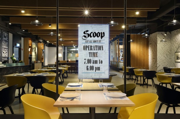 Advertising LCD panels in Scoop cafeteria at Menara Dion, Kuala Lumpur